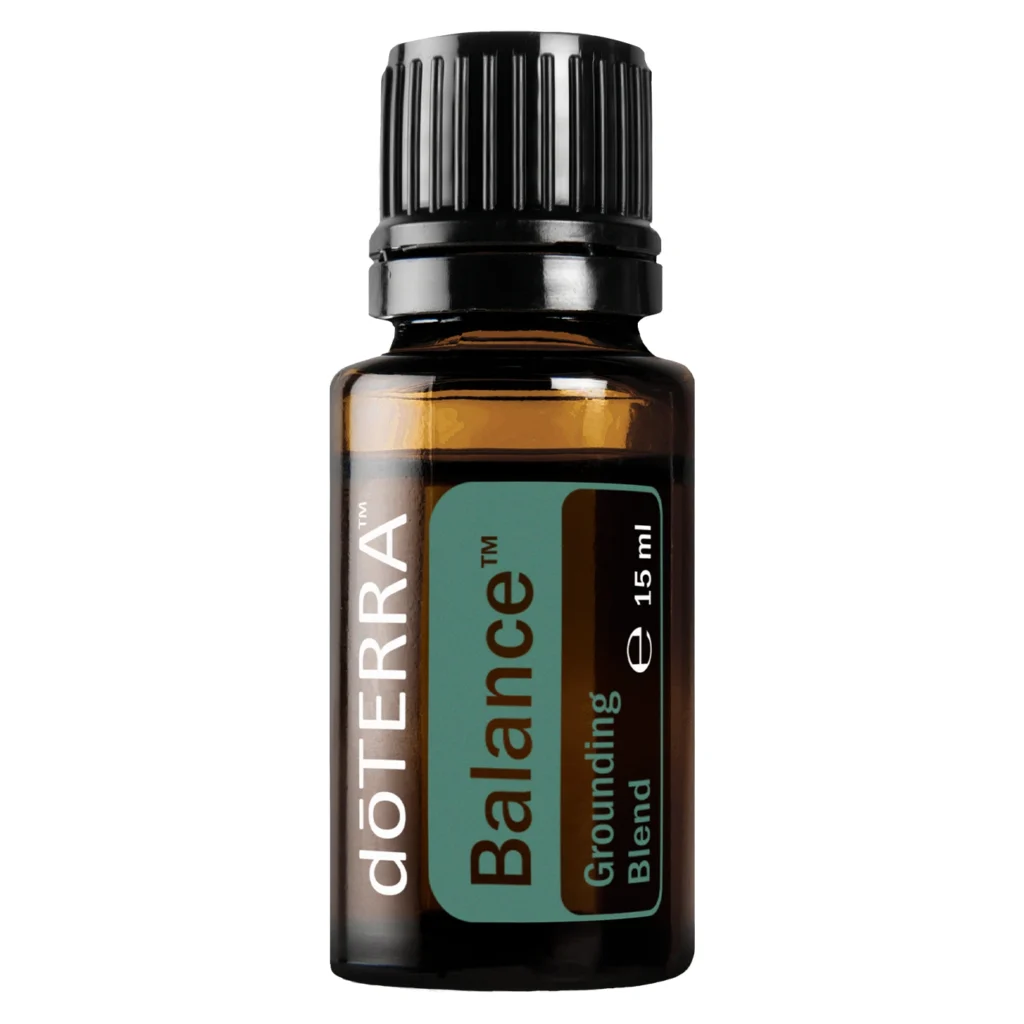 Frasco de Aceite Balance doTERRA sobre fondo natural