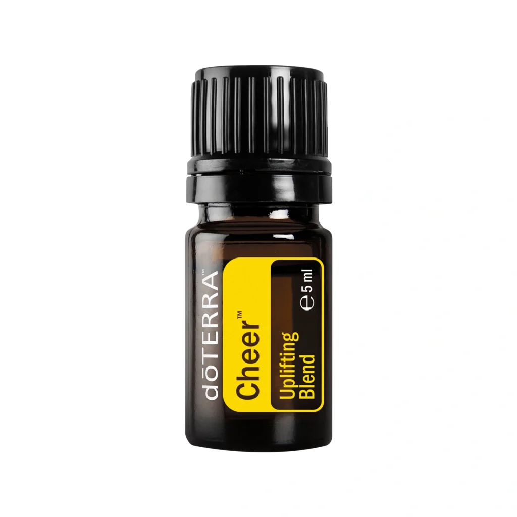 Frasco de Aceite Cheer doTERRA sobre fondo alegre y luminoso
