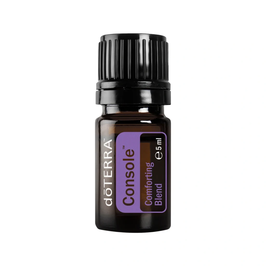 Frasco de Aceite Console doTERRA sobre fondo sereno y relajante